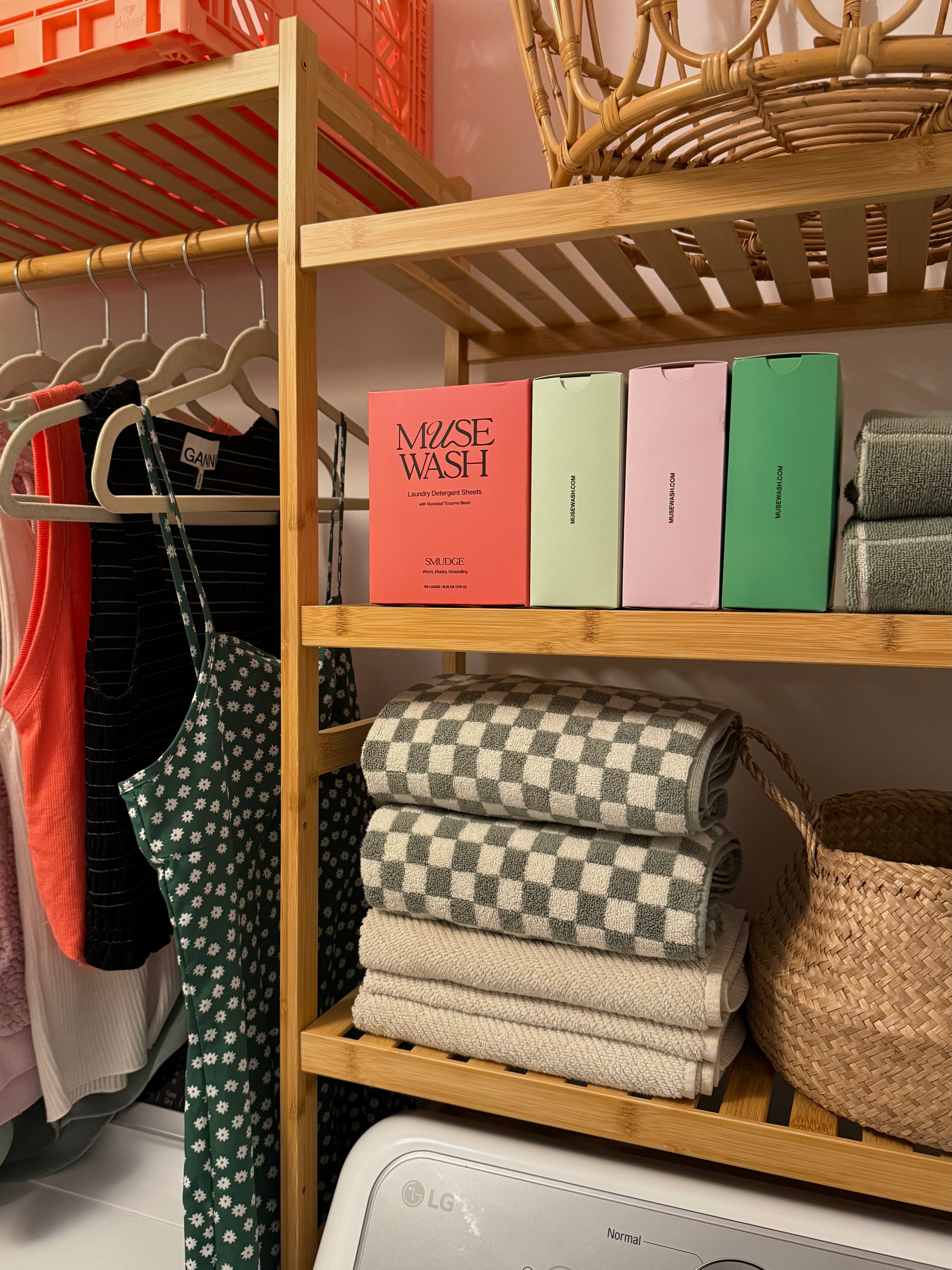 Minimalist laundry room with MUSEWASH eco-friendly laundry detergent sheets