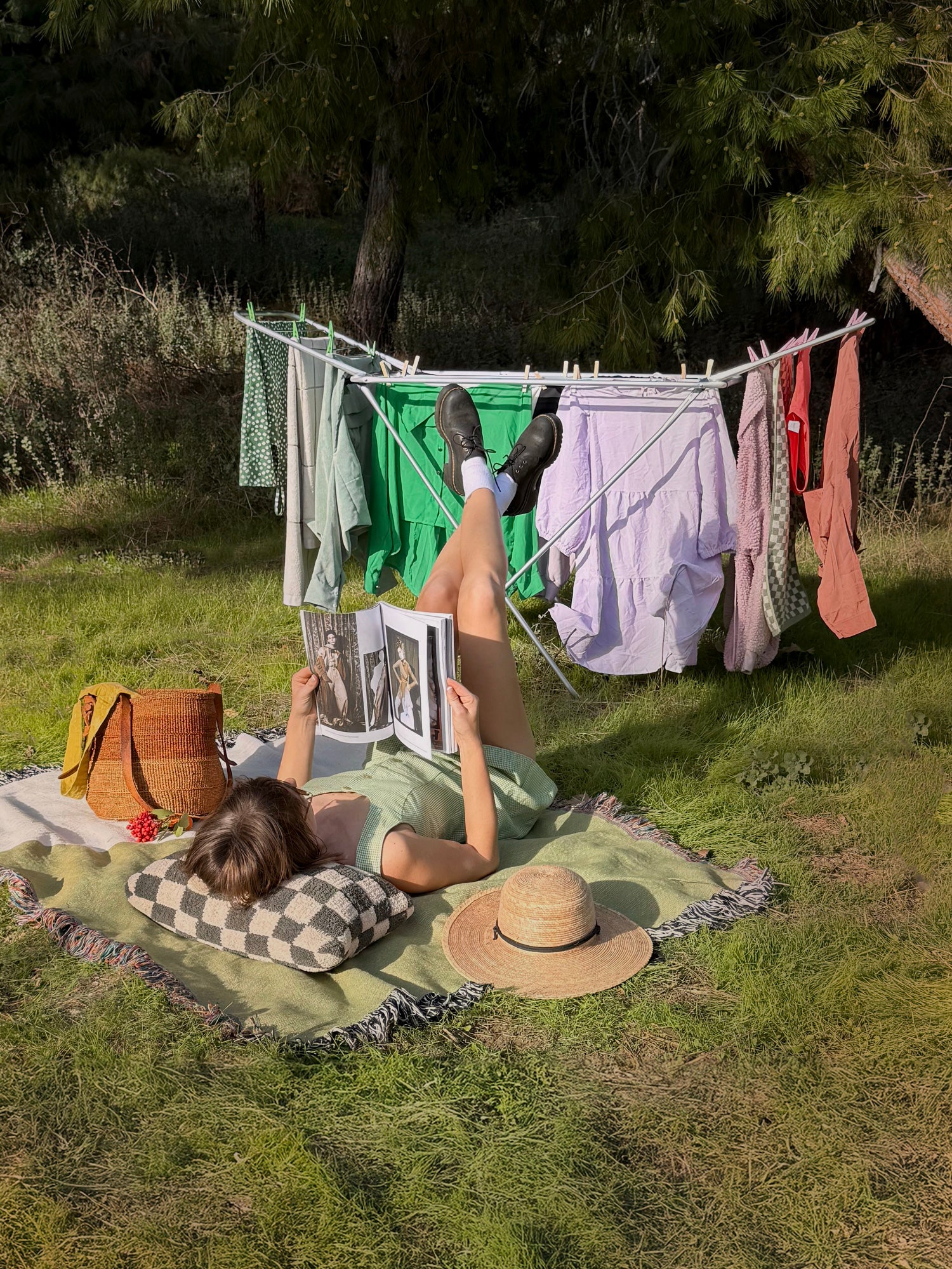 Laying in the sun after washing clothes with MUSEWASH laundry detergent sheets and hanging them on the line to dry