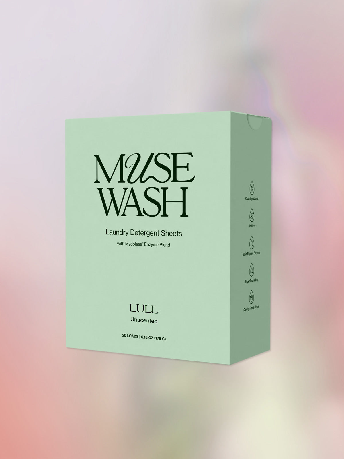 MUSEWASH LULL laundry sheets – unscented, hypoallergenic laundry detergent sheets for sensitive skin; clean, eco-conscious washing alternative.